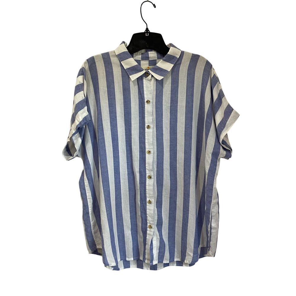 Marine Layer Dana Short Sleeve Button down in Blue & White Stripes Size XL 0074